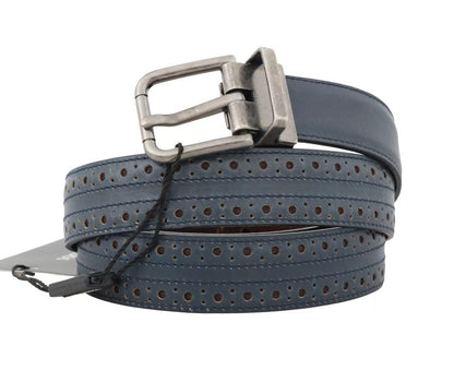 Ceinture Dolce &amp; Gabbana en cuir perforé bleu avec boucle grise