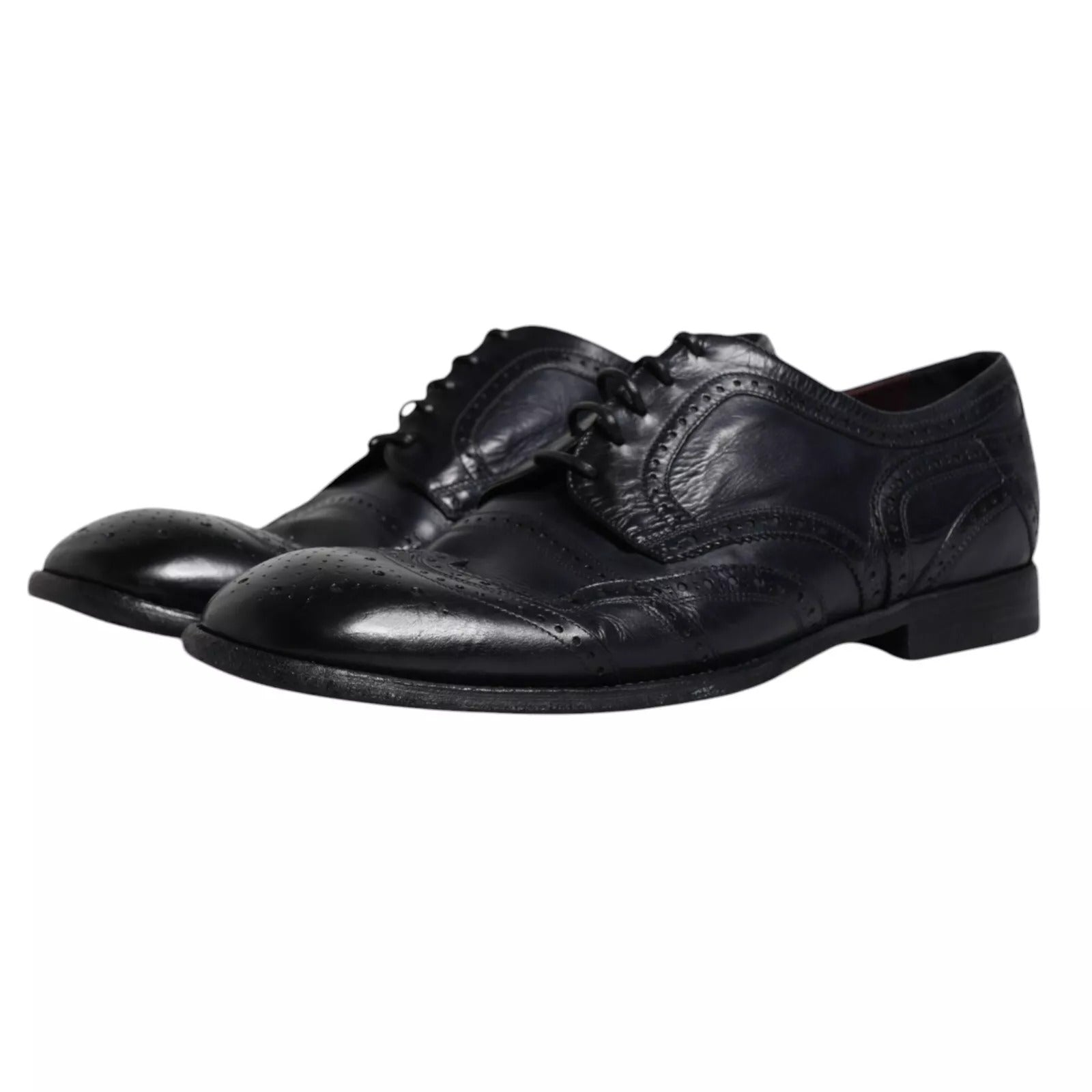 Dolce & Gabbana Dark Blue Leather Derby Wingtip Formal Shoes by Dolce & Gabbana