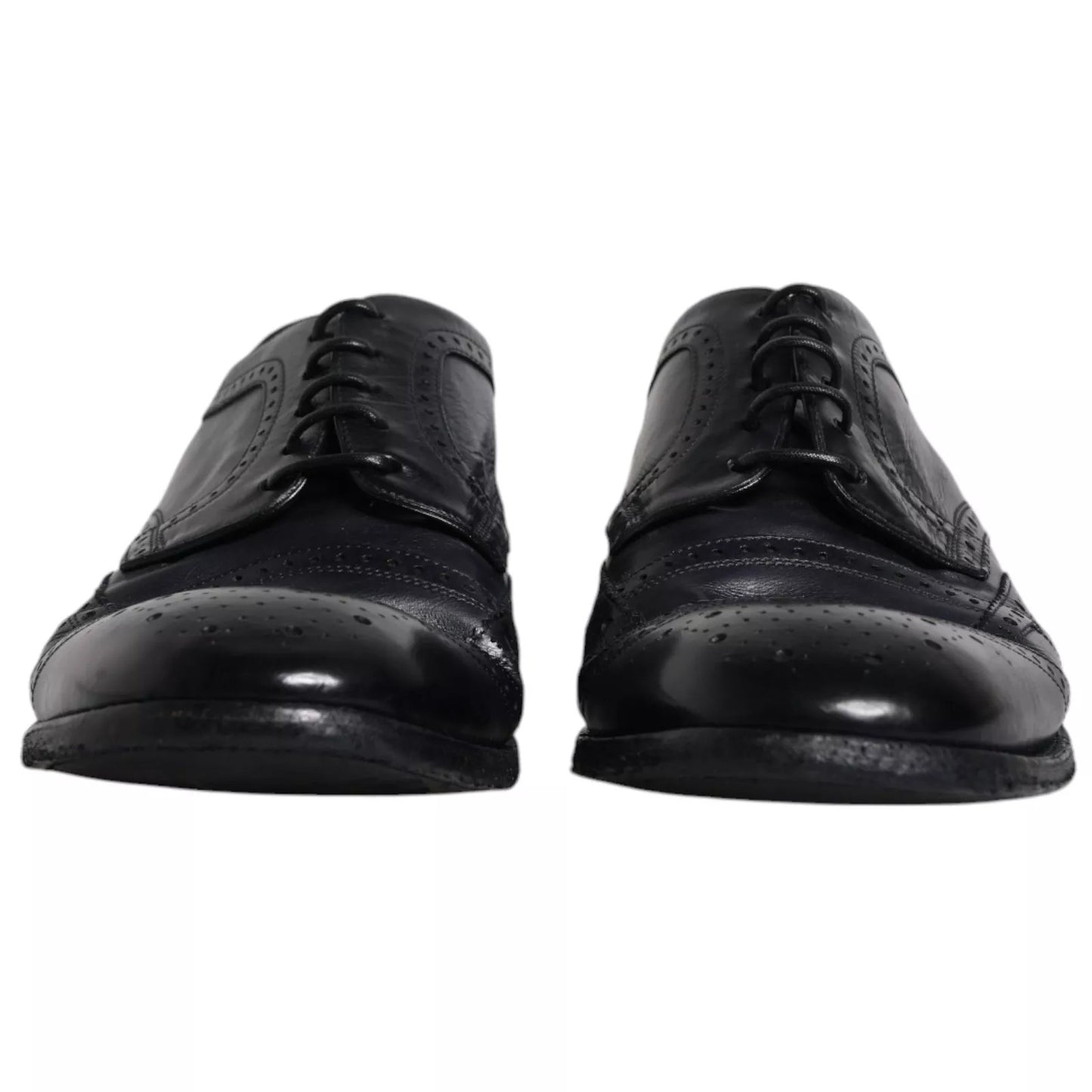 Dolce & Gabbana Dark Blue Leather Derby Wingtip Formal Shoes by Dolce & Gabbana