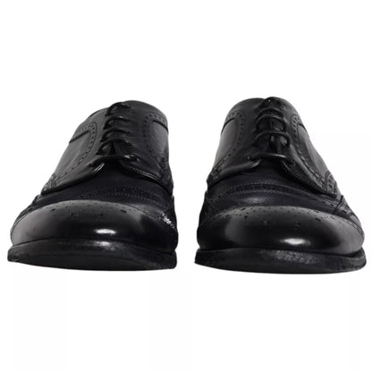 Dolce & Gabbana Dark Blue Leather Derby Wingtip Formal Shoes by Dolce & Gabbana