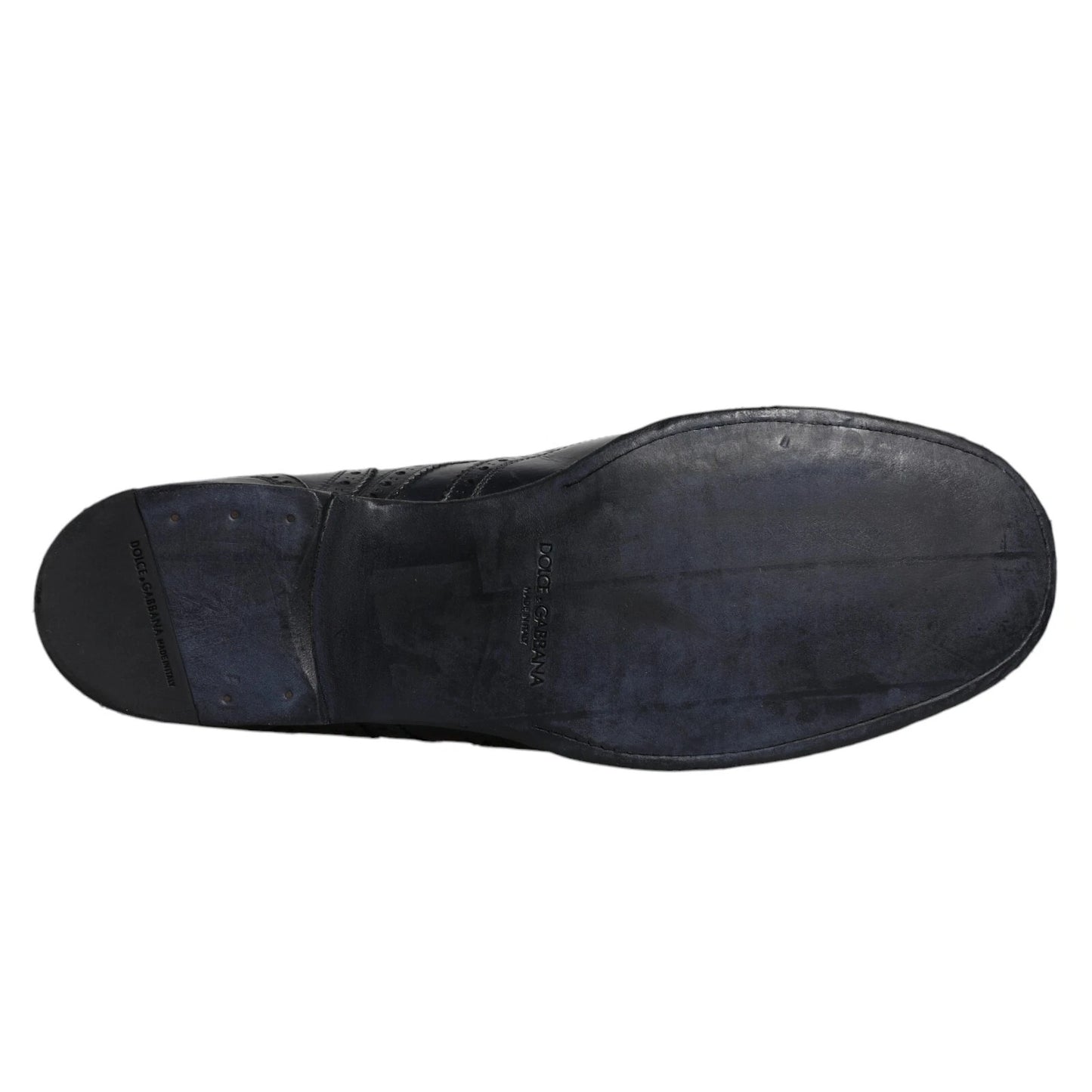 Dolce & Gabbana Dark Blue Leather Derby Wingtip Formal Shoes by Dolce & Gabbana