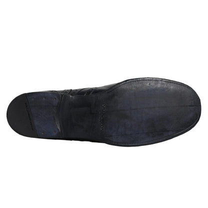 Dolce & Gabbana Dark Blue Leather Derby Wingtip Formal Shoes by Dolce & Gabbana