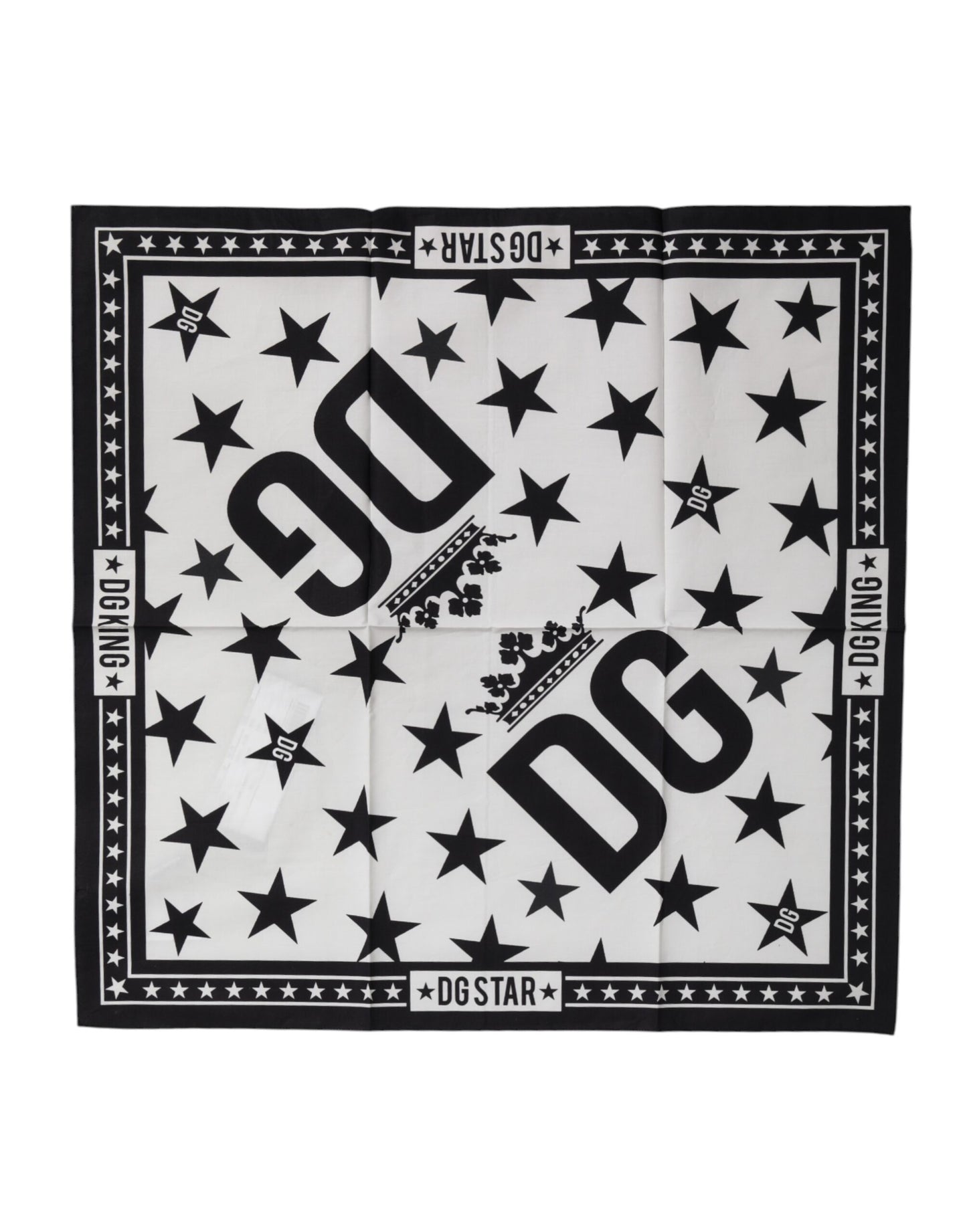 Dolce &amp; Gabbana Black White Crown Cotton Square Foulard Scarf