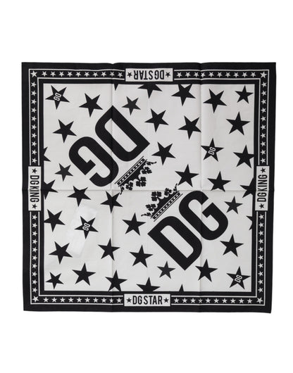 Dolce &amp; Gabbana Black White Crown Cotton Square Foulard Scarf