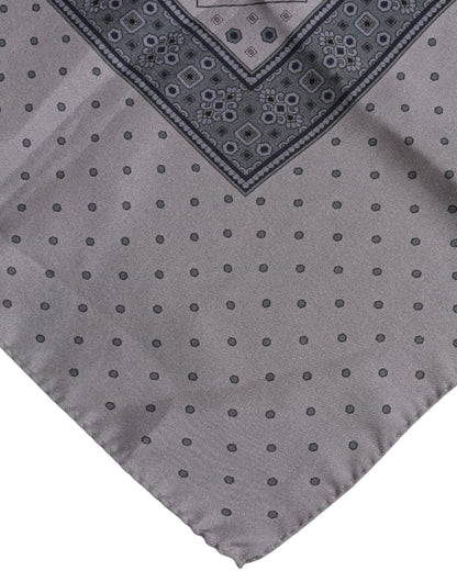 Dolce &amp; Gabbana Gray Polka Dot Silk Square Men Foulard Scarf