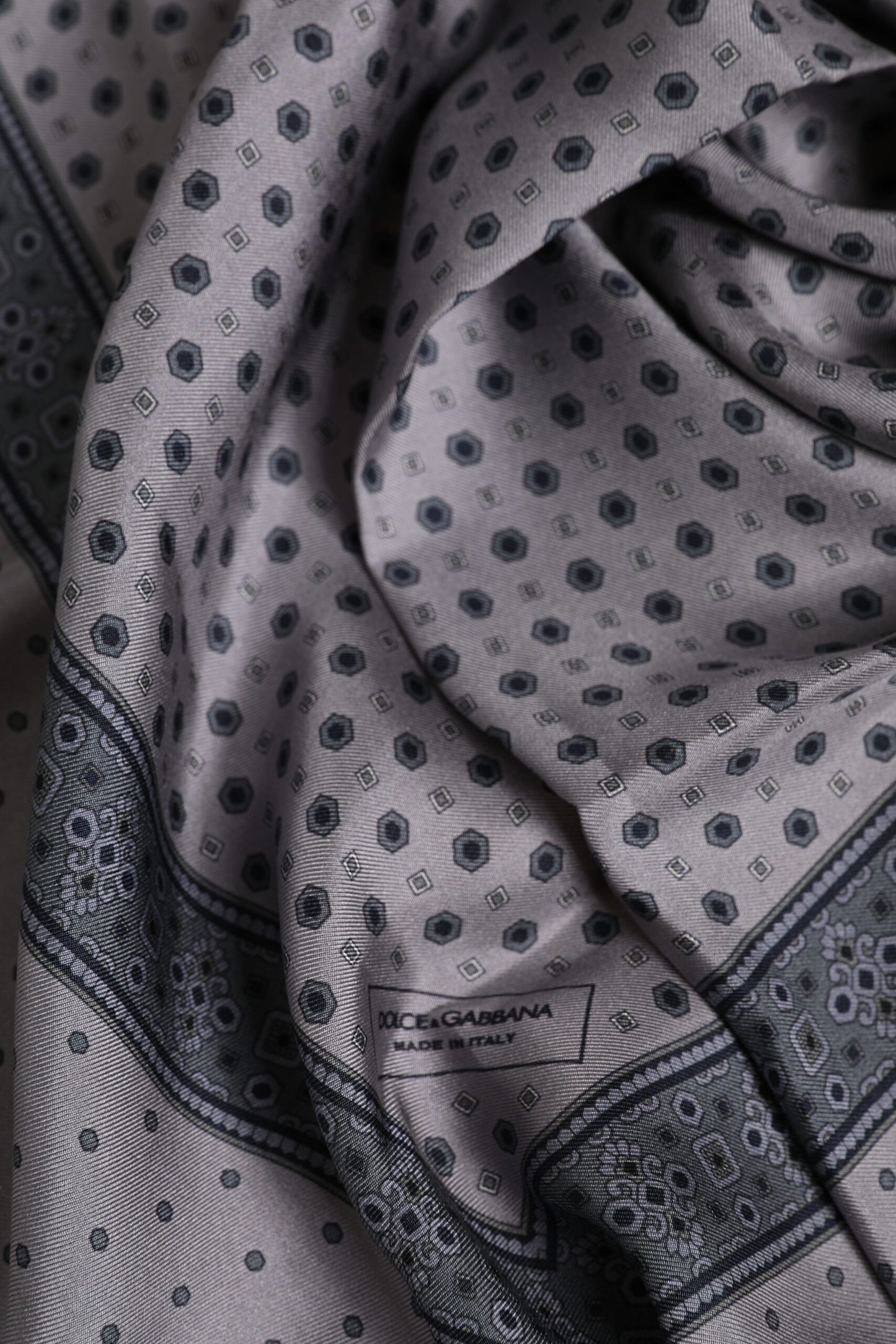Dolce &amp; Gabbana Gray Polka Dot Silk Square Men Foulard Scarf
