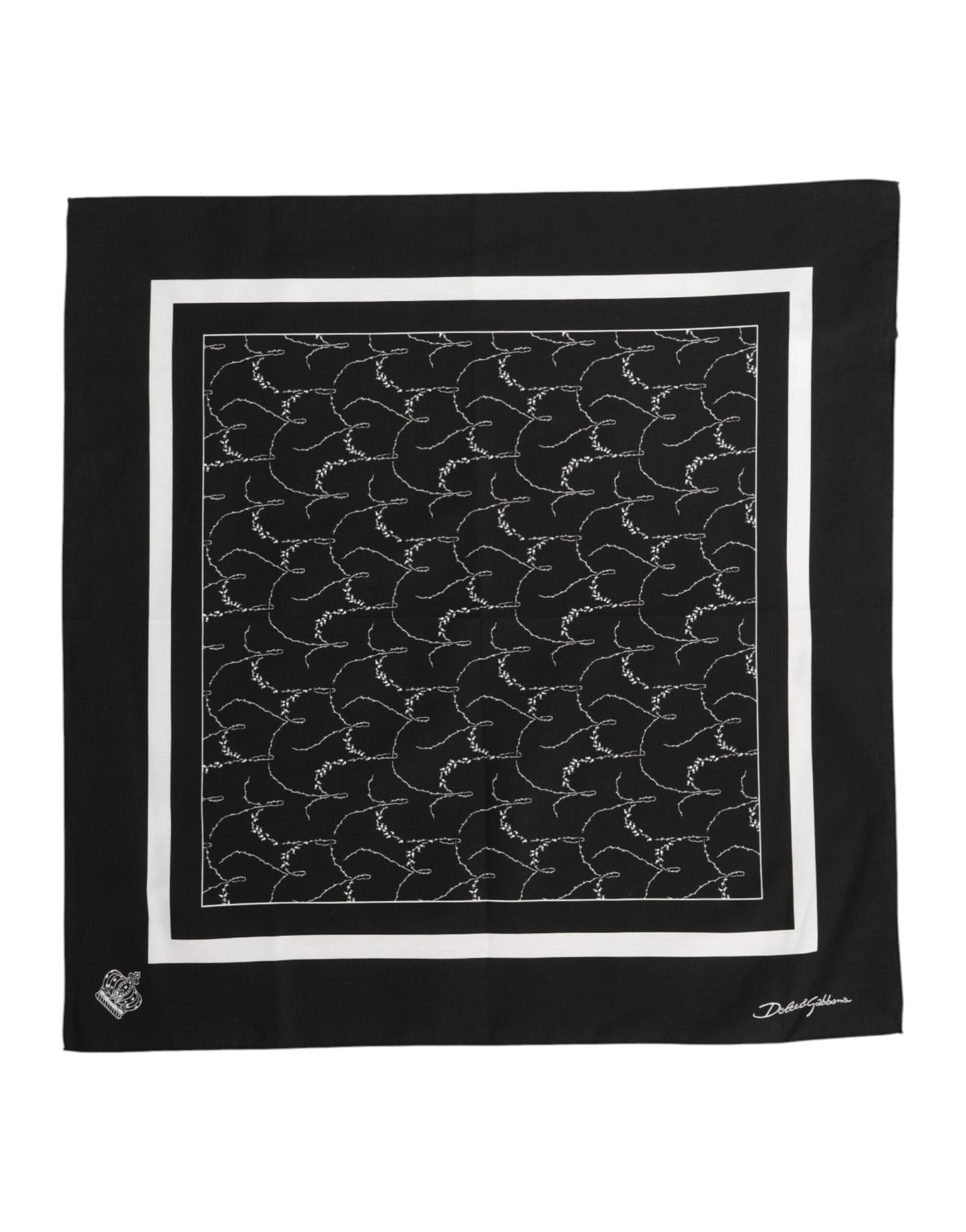 Dolce &amp; Gabbana Black White Printed Square Foulard Scarf