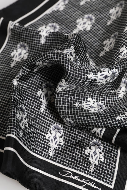 Dolce &amp; Gabbana Black White Printed Square Foulard Scarf