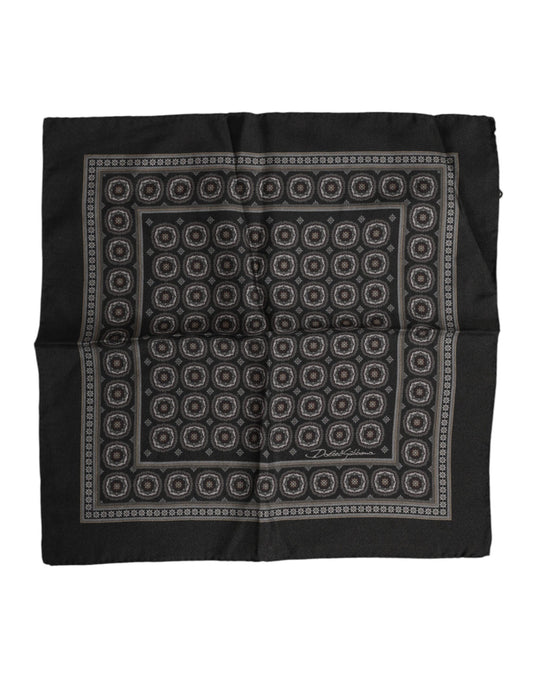 Dolce &amp; Gabbana Black Silk Printed Square Men Foulard Scarf