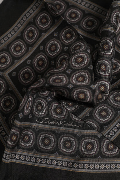 Dolce &amp; Gabbana Black Silk Printed Square Men Foulard Scarf