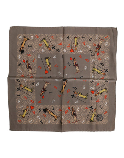 Dolce &amp; Gabbana Brown Silk Printed Square Men Foulard Scarf