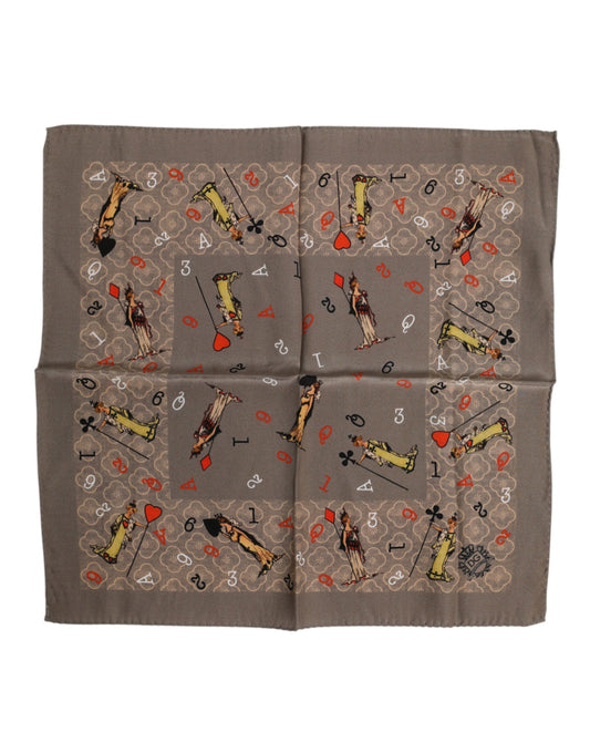 Dolce &amp; Gabbana Brown Silk Printed Square Men Foulard Scarf