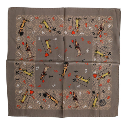 Dolce &amp; Gabbana Brown Silk Printed Square Men Foulard Scarf