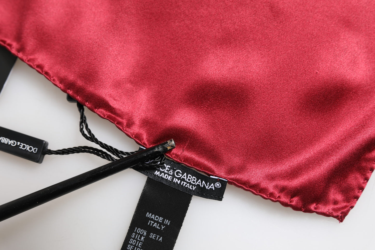 Dolce &amp; Gabbana Red Solid Satin Silk Square Handkerchief Scarf