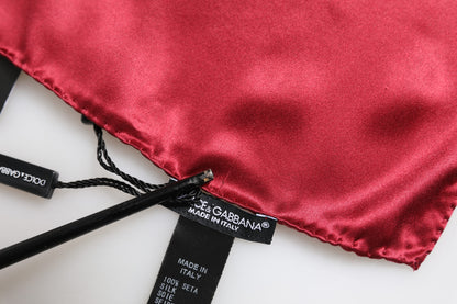Dolce &amp; Gabbana Red Solid Satin Silk Square Handkerchief Scarf