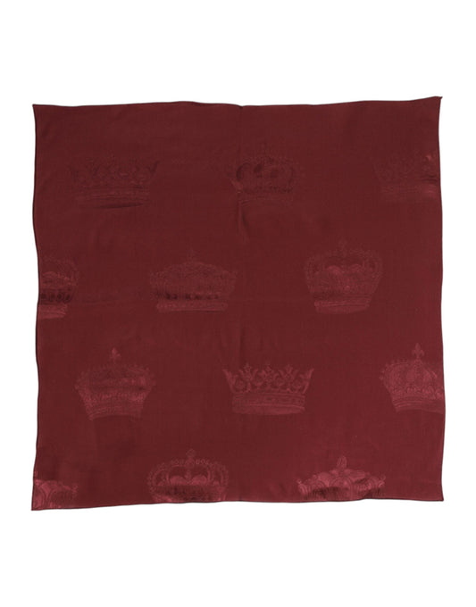 Dolce &amp; Gabbana Maroon Silk Crown Square Men Foulard Scarf