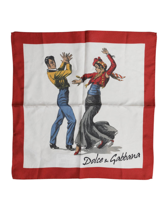 Dolce &amp; Gabbana White Printed Silk Square Men Foulard Scarf