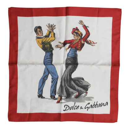 Dolce &amp; Gabbana White Printed Silk Square Men Foulard Scarf