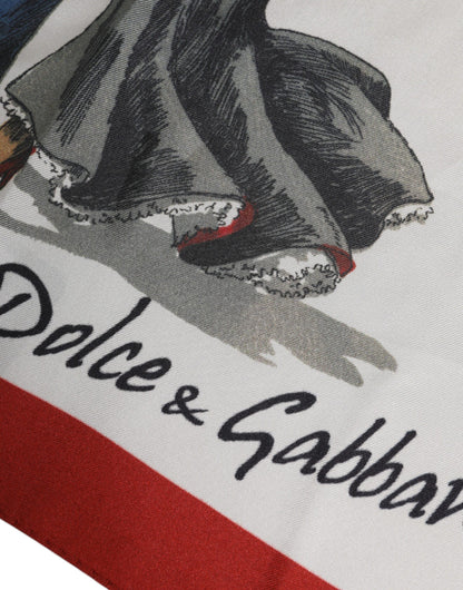 Dolce &amp; Gabbana White Printed Silk Square Men Foulard Scarf
