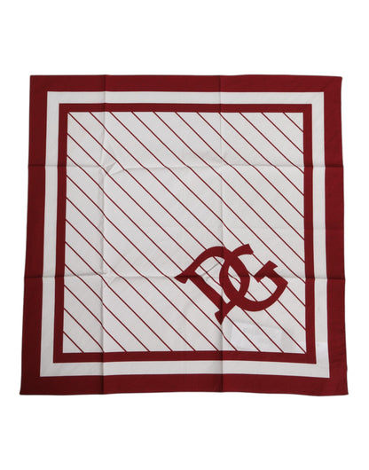 Dolce &amp; Gabbana White Red DG Logo Square Men Foulard Scarf