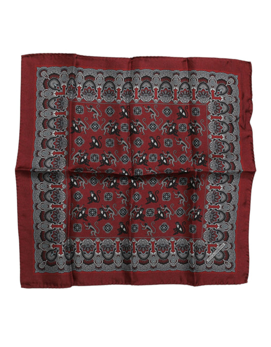 Dolce &amp; Gabbana Maroon Monkey Print Silk Square Foulard Scarf