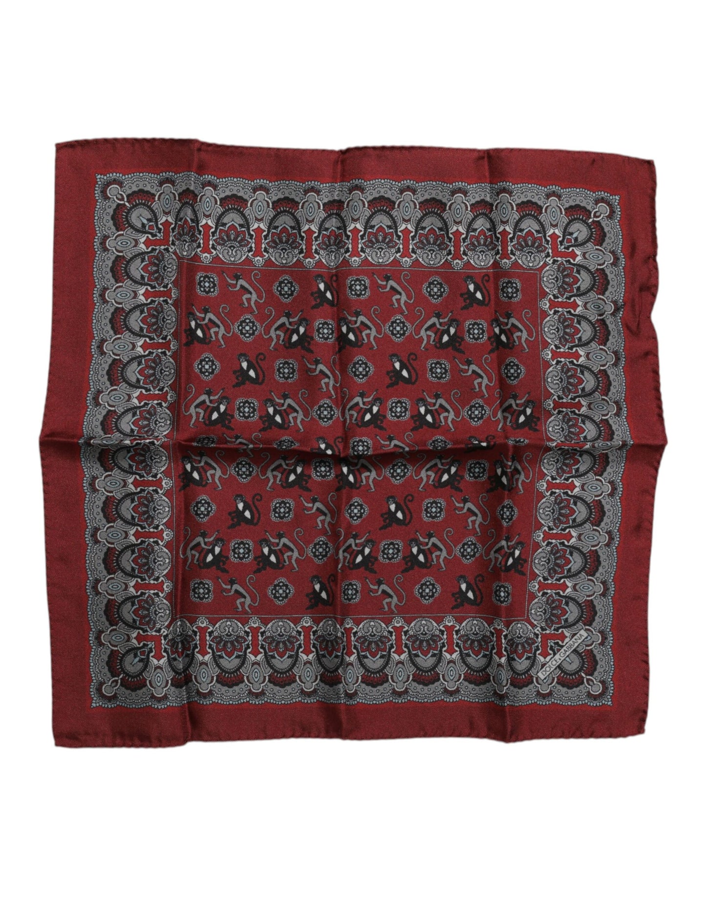 Dolce &amp; Gabbana Maroon Monkey Print Silk Square Foulard Scarf