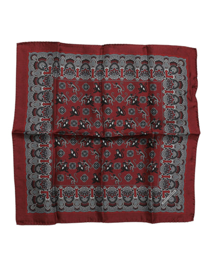 Dolce &amp; Gabbana Maroon Monkey Print Silk Square Foulard Scarf
