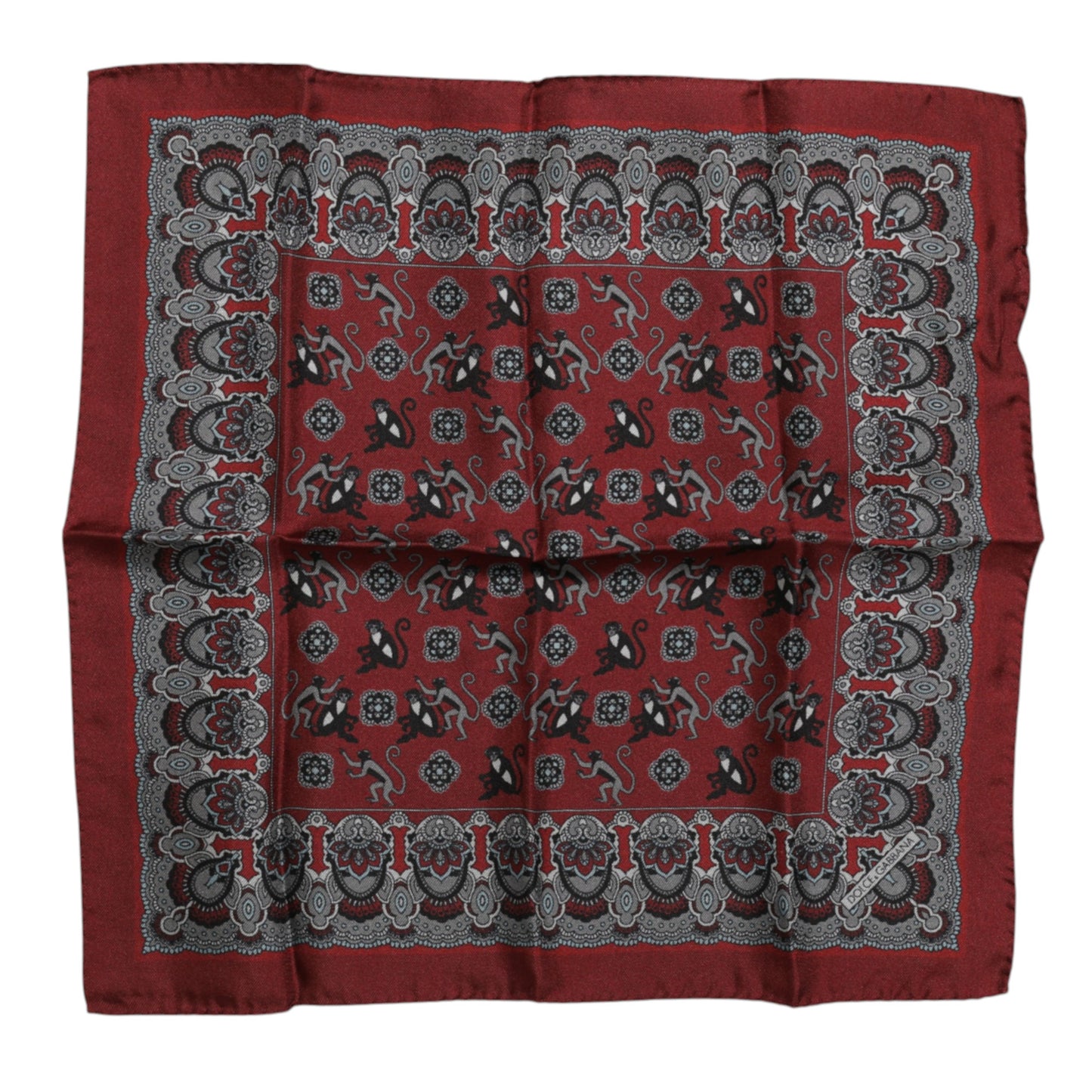 Dolce &amp; Gabbana Maroon Monkey Print Silk Square Foulard Scarf