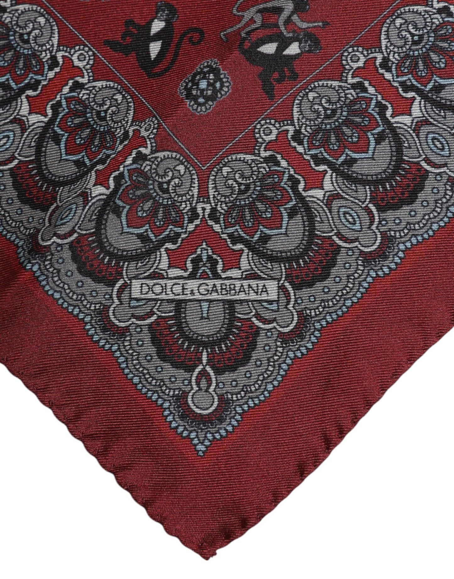 Dolce &amp; Gabbana Maroon Monkey Print Silk Square Foulard Scarf
