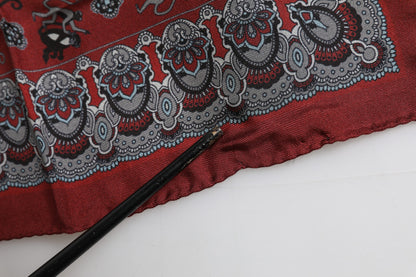 Dolce &amp; Gabbana Maroon Monkey Print Silk Square Foulard Scarf