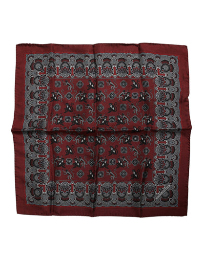 Dolce &amp; Gabbana Maroon Monkey Print Silk Square Foulard Scarf