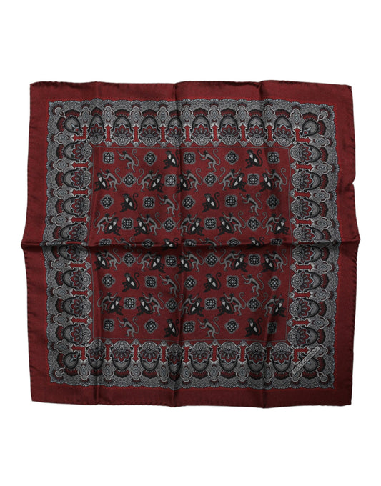 Dolce &amp; Gabbana Maroon Monkey Print Silk Square Foulard Scarf
