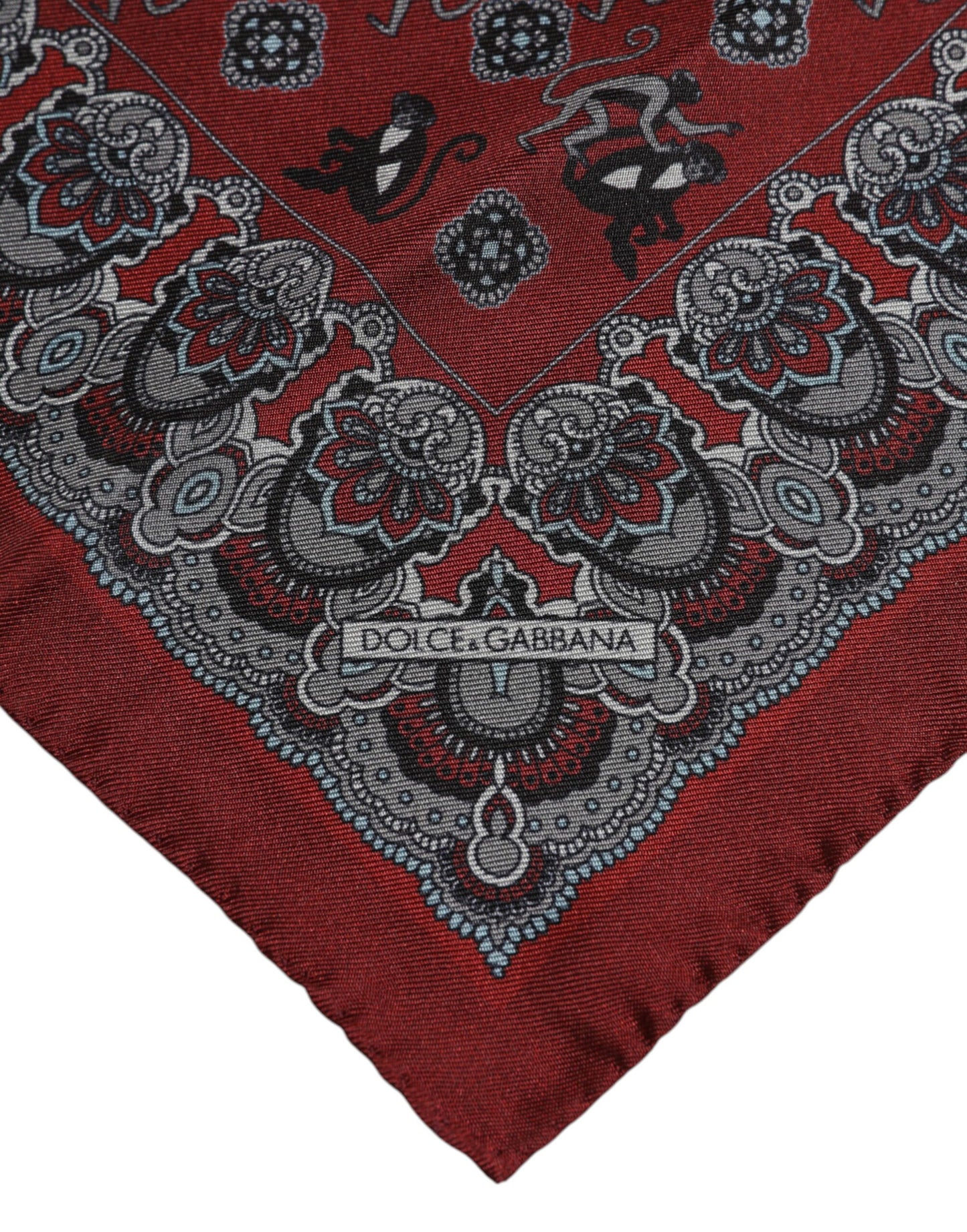 Dolce &amp; Gabbana Maroon Monkey Print Silk Square Foulard Scarf
