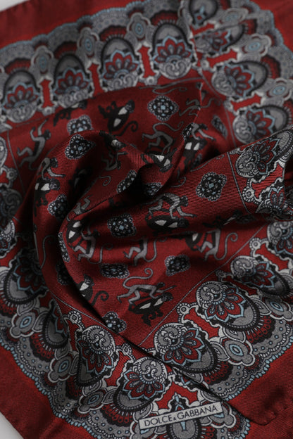 Dolce &amp; Gabbana Maroon Monkey Print Silk Square Foulard Scarf