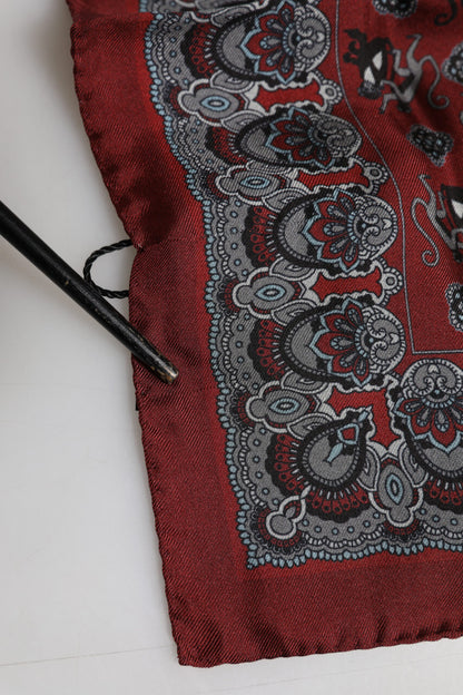 Dolce &amp; Gabbana Maroon Monkey Print Silk Square Foulard Scarf