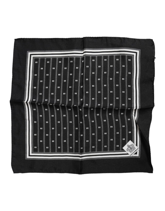 Dolce &amp; Gabbana Black White Printed Silk Square Foulard Scarf