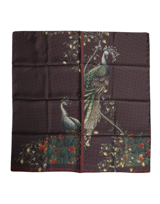 Dolce &amp; Gabbana Brown Peacock Print Square Men Foulard Scarf