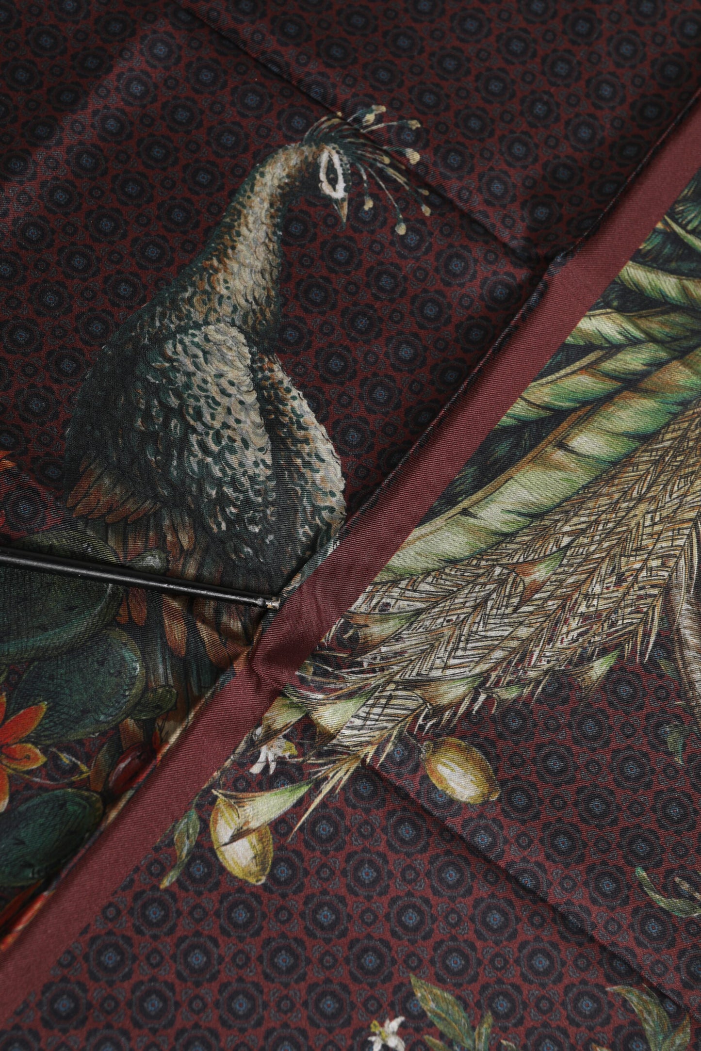 Dolce &amp; Gabbana Brown Peacock Print Square Men Foulard Scarf