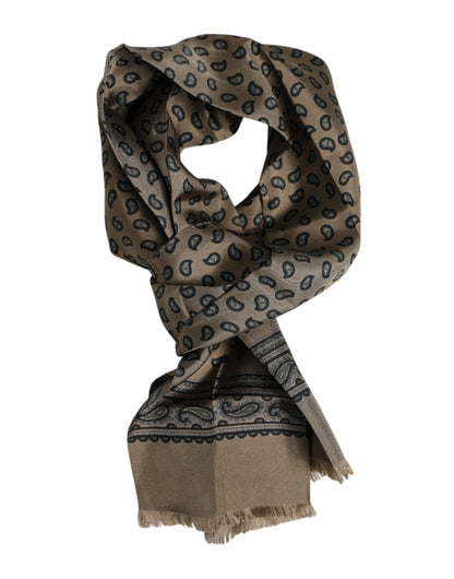 Dolce &amp; Gabbana Brown Printed Neck Warmer Men Foulard Scarf