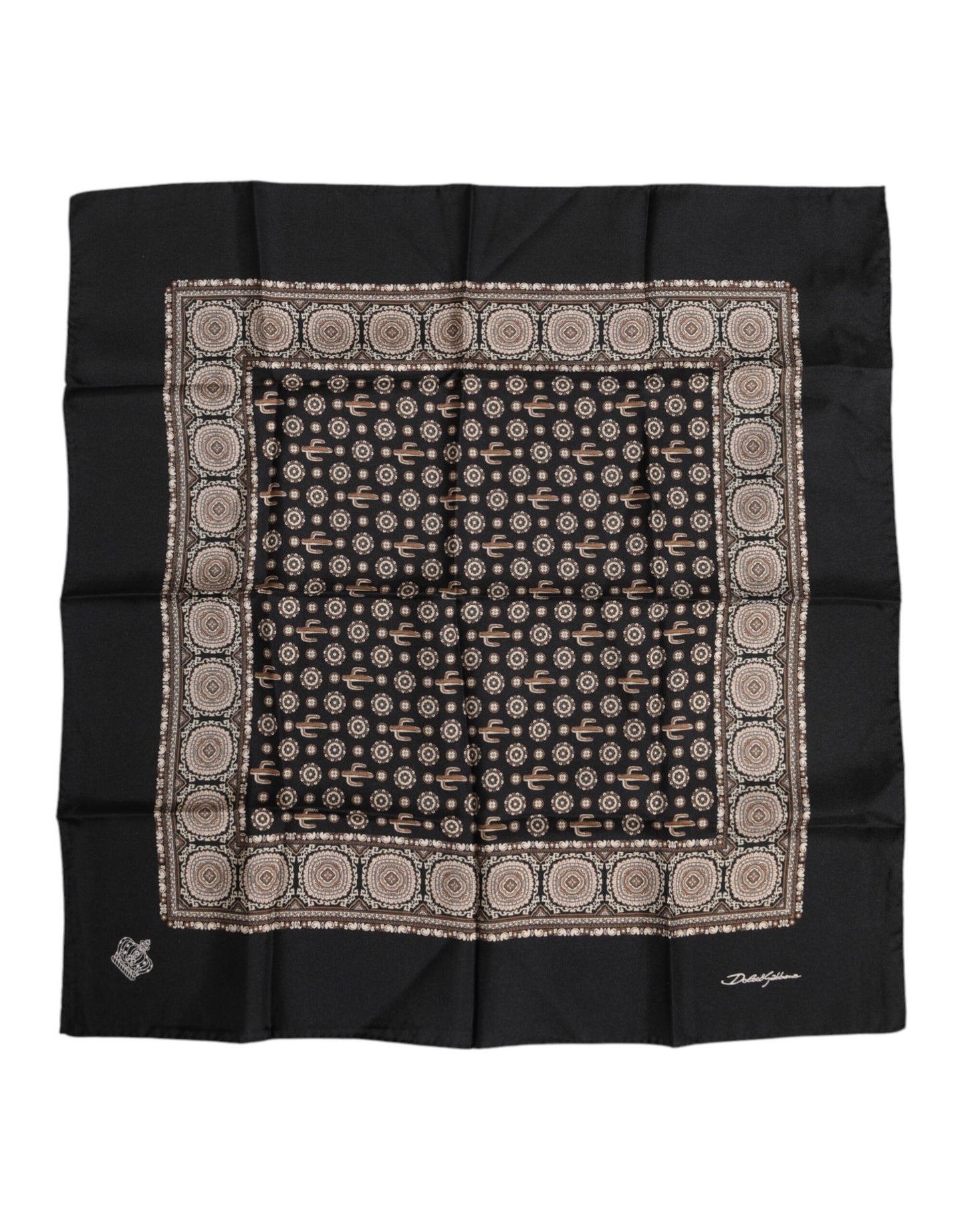 Dolce &amp; Gabbana Black Brown Patterned Square Foulard Scarf