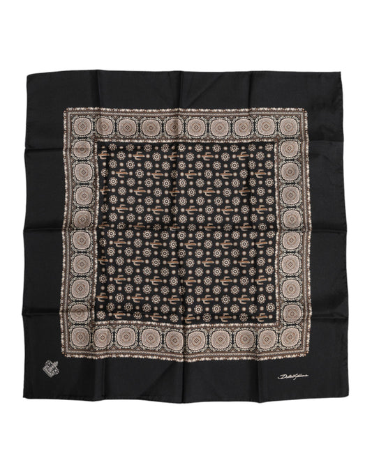 Dolce &amp; Gabbana Black Brown Patterned Square Foulard Scarf