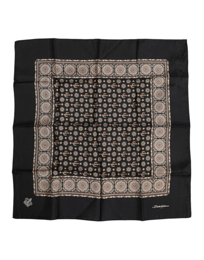 Dolce &amp; Gabbana Black Brown Patterned Square Foulard Scarf
