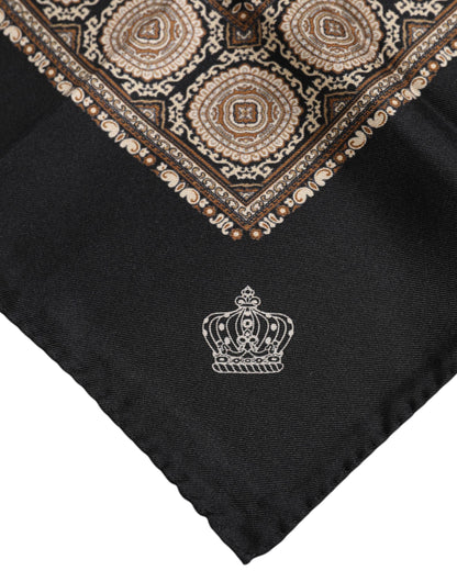 Dolce &amp; Gabbana Black Brown Patterned Square Foulard Scarf