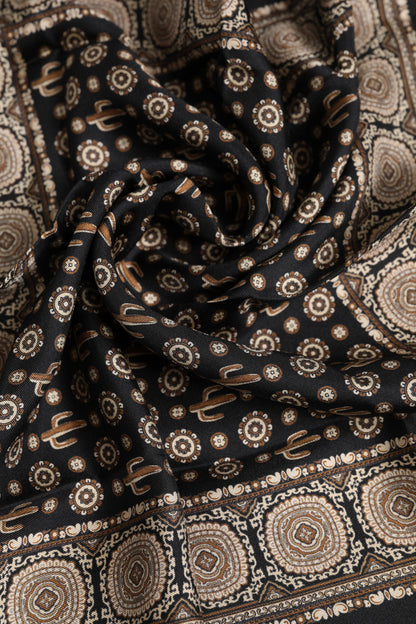 Dolce &amp; Gabbana Black Brown Patterned Square Foulard Scarf
