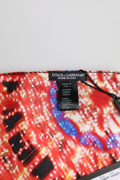 Dolce &amp; Gabbana Black Multicolor Print Square Foulard Scarf