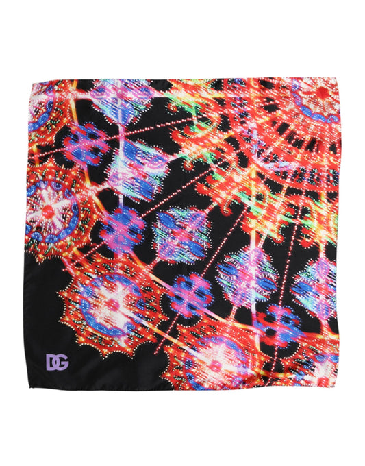 Dolce &amp; Gabbana Black Multicolor Print Square Foulard Scarf
