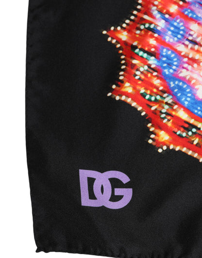Dolce &amp; Gabbana Black Multicolor Print Square Foulard Scarf