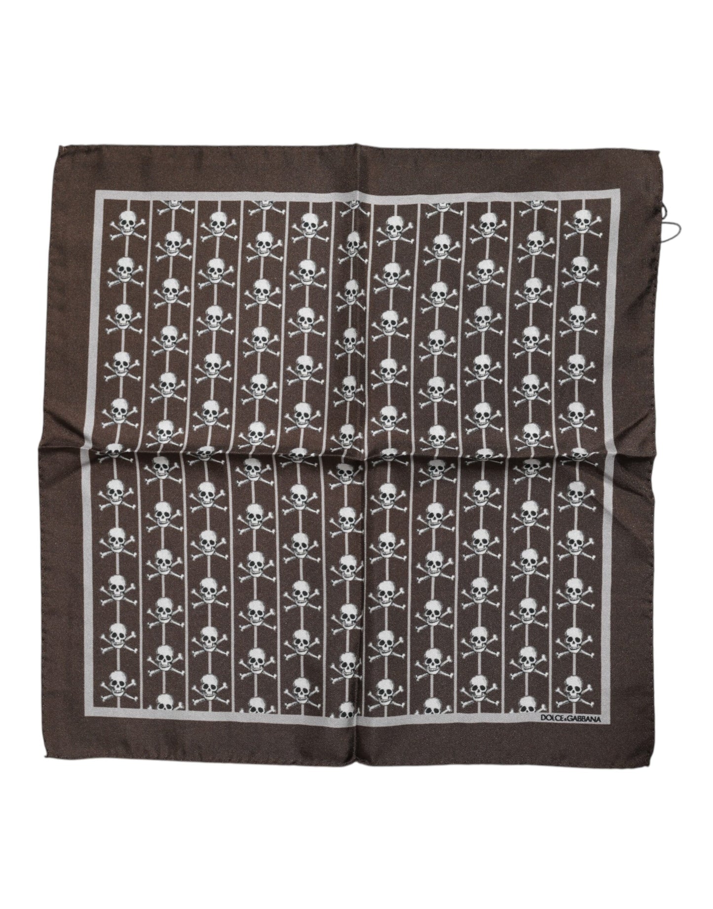 Dolce &amp; Gabbana Brown Skull Silk Square Men Foulard Scarf