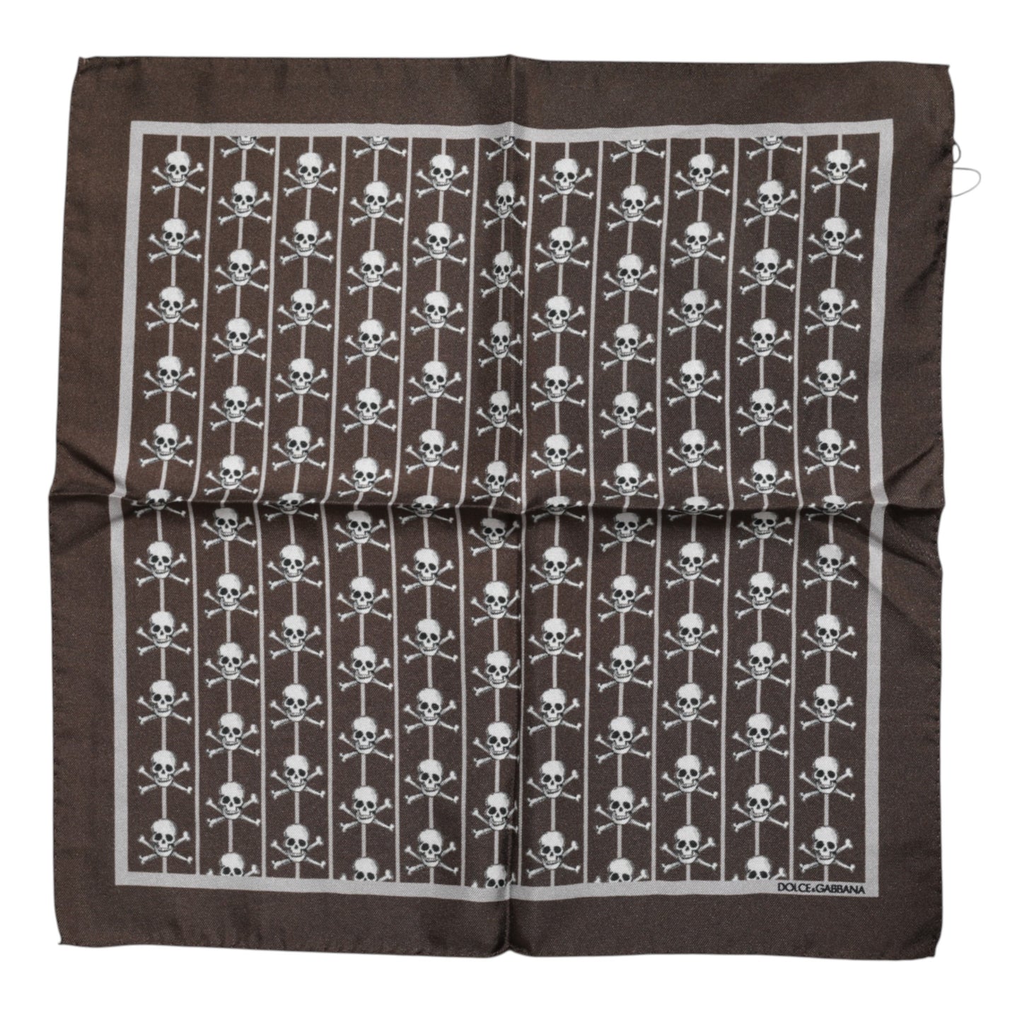 Dolce &amp; Gabbana Brown Skull Silk Square Men Foulard Scarf