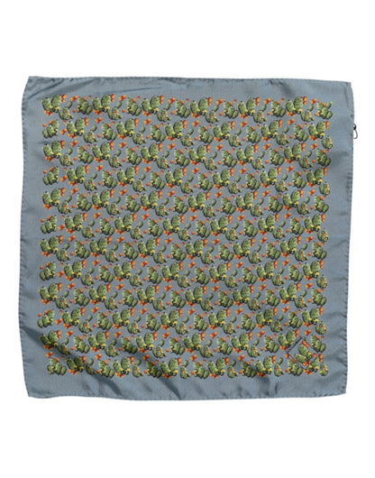 Dolce &amp; Gabbana Gray Green Cactus Print Square Foulard Scarf